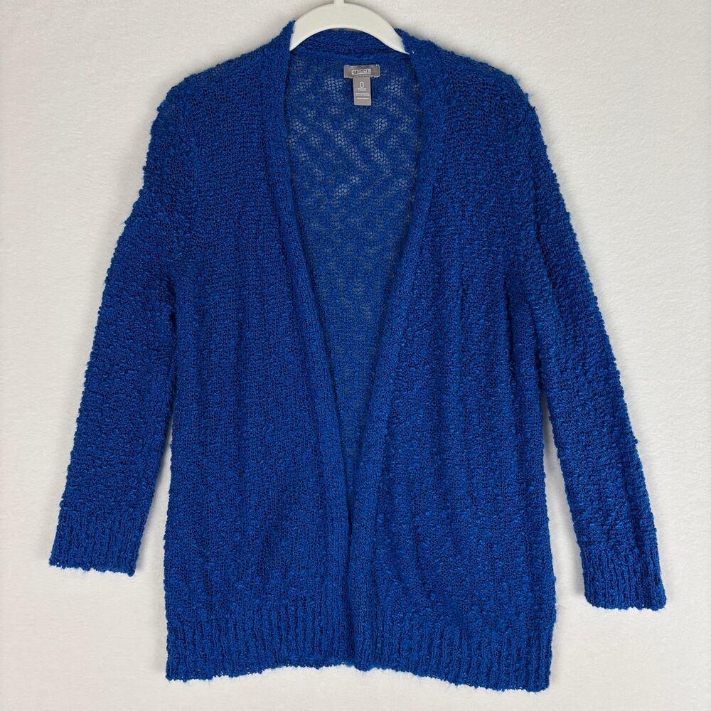 Chico's Size 0 Small Royal Blue Open Front Chunky Loose Knit Cardigan Sweater